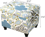Adeco Colorful Storage Ottoman with Storage, 21" Linen Fabric Ottoman Foot Rest Stool with Hinged Lid with Blue Leaf Pattern, 360 LB Load Capacity, Living Room, Bedroom, Entryway