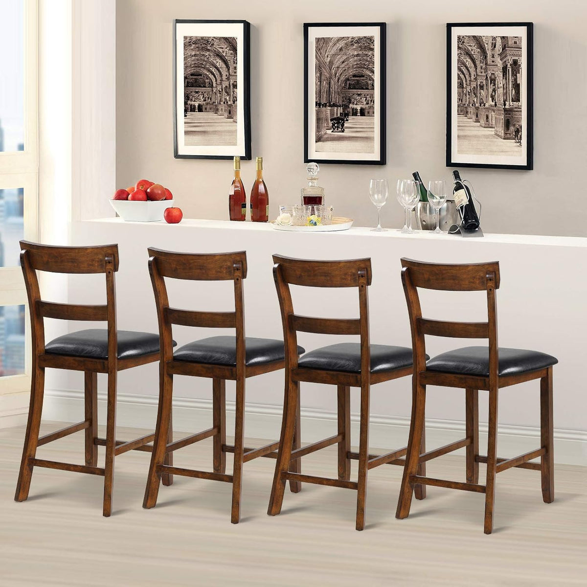 ERGOMASTER Dining Chairs Set of 4, Farmhouse 25.5" Bar Chairs, Rubber Wood Barstools with Backs, Upholstered Counter Height Bar Stools