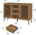 Furnify Buffet Cabinet with Slatted Doors, 47" W Sideboard Buffet with Drawers, Modern Mid Century Accent Storage Cabinet for Living Room, Entryway, Kitchen, Oak