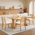SoarFlash French Dining Chairs Set of 4, Vintage Louis Dining Chairs with Rattan Backrest, Wooden Framehouse Chairs for Living Room, Kitchen, Restaurant, Beige