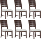 COLAMY Wooden Dining Chairs Set of 6, Farmhouse Upholstered Dining Room Chairs with 3.5" Thick Cushion, FSC Solid Wood Ladder Back Kitchen Chairs for Home and Restaurant, Easy Clean,Brown