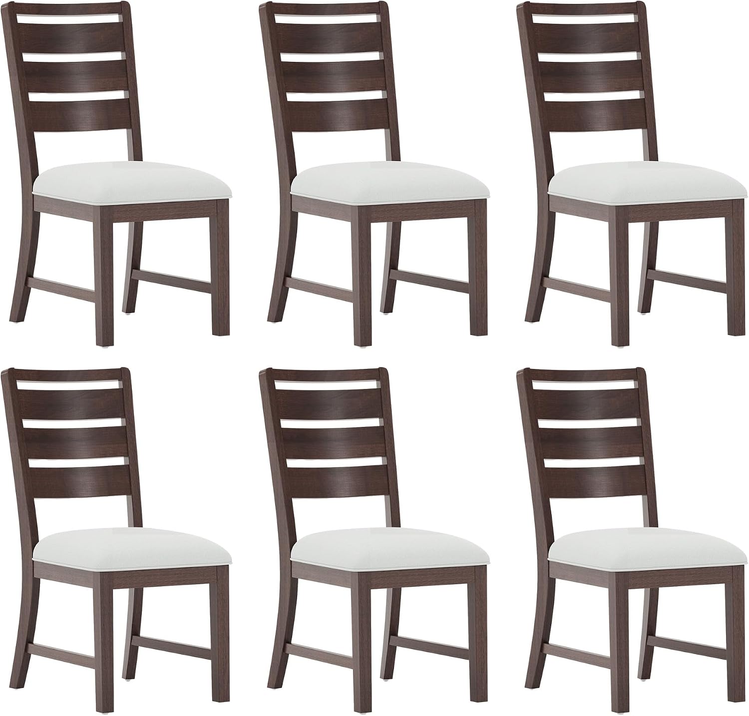COLAMY Wooden Dining Chairs Set of 6, Farmhouse Upholstered Dining Room Chairs with 3.5" Thick Cushion, FSC Solid Wood Ladder Back Kitchen Chairs for Home and Restaurant, Easy Clean,Brown