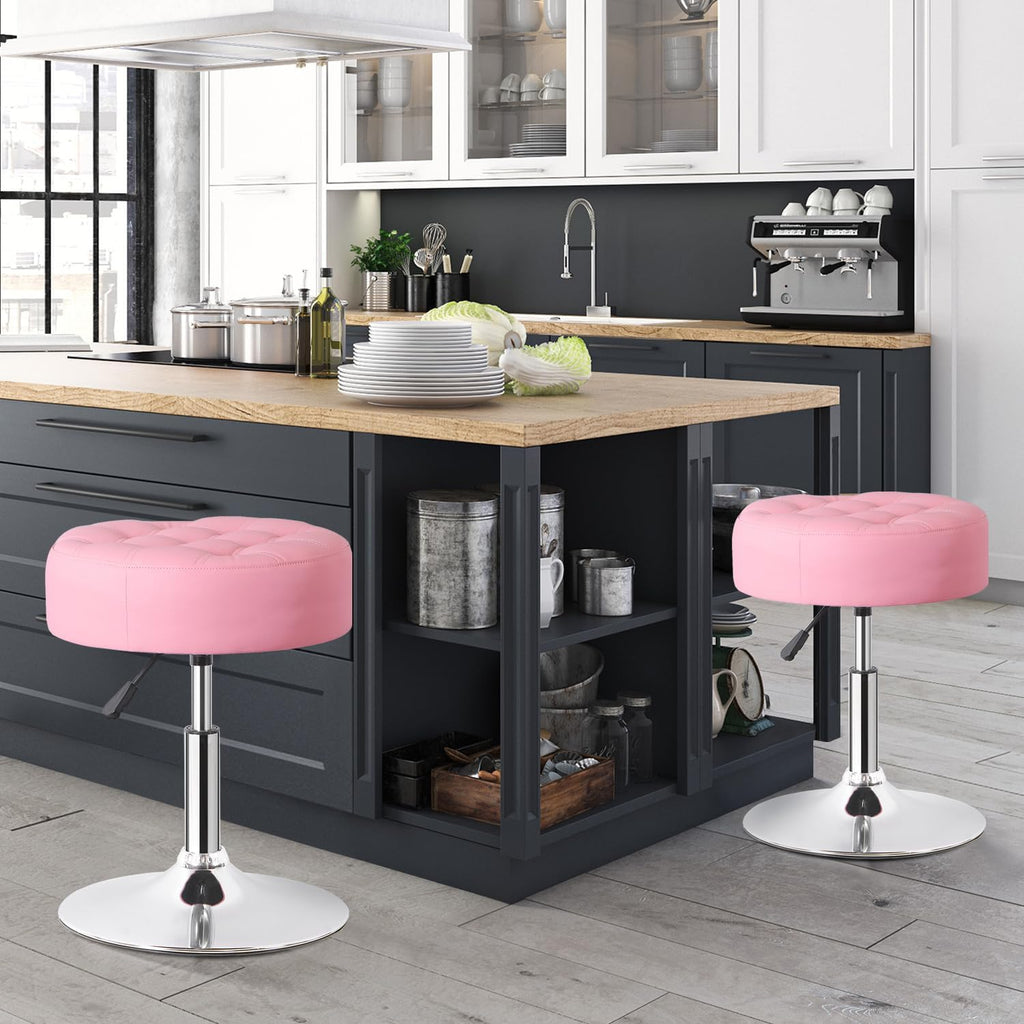 Nova Microdermabrasion Vanity Chair Stool Modern Tufted Round Ottoman Stool Swivel Makeup Chair for Bathroom Bedroom Living Room (Pink)