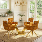 38.9" Round Glass Dining Table for 2-4, Modern Dining Room Table with Tempered Glass Tabletop & Stainless Steel Base, Round Glass Kitchen Table for Home, Small Space(Gold)
