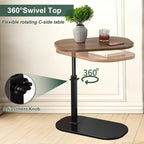 C Shaped End Table Adjustable Height, 360°Swivel Couch Table That Slide Under, Mobile C Shaped Side Table for Bed and Sofa, Rotating C Small Coffee Tables for Small Spaces (Walnut)