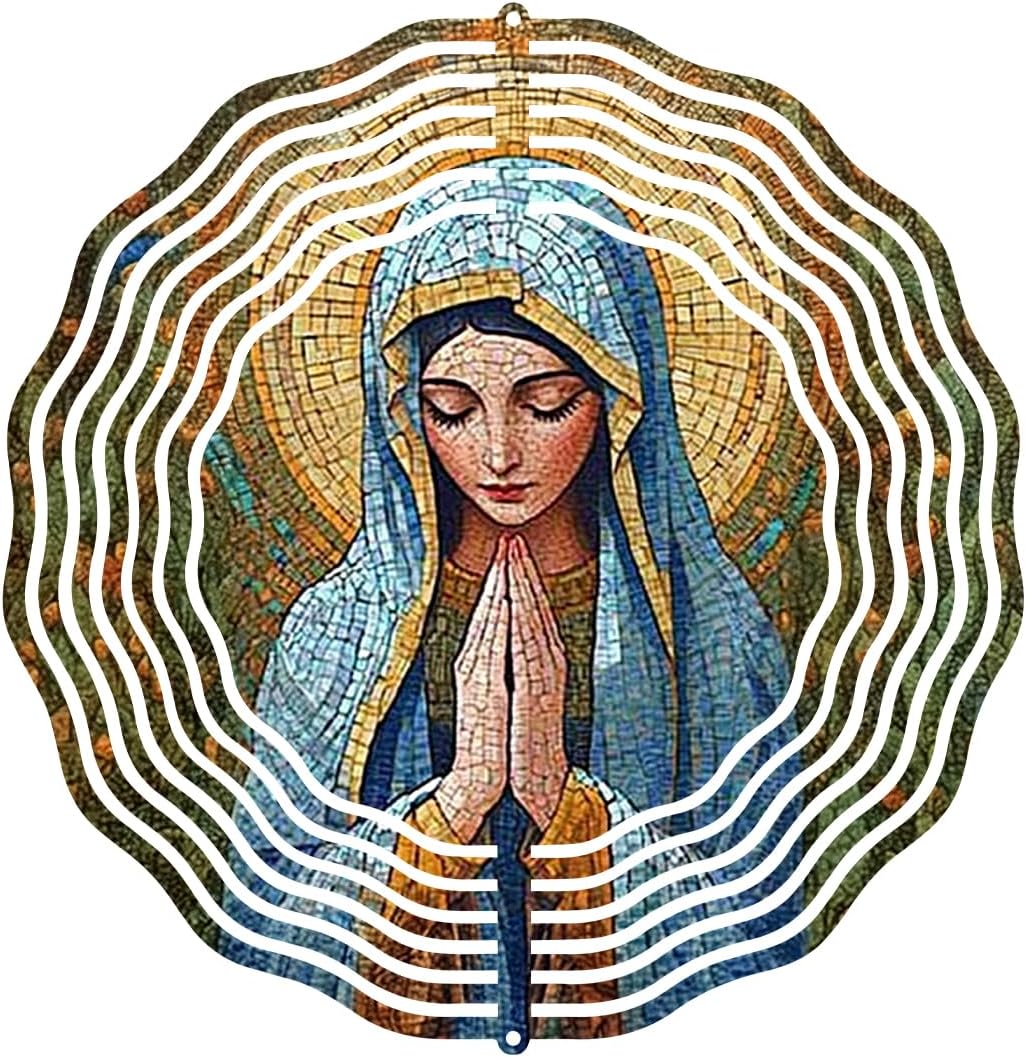 Virgin Mary Prayer Wind Spinner, Metal Wind Spinners Outdoor Indoor, Religious Virgin Mary Hanging Garden Decor for Outside, Stainless Wind Spinners for Yard and Garden 10 inch 3D (25.76X25 CM)