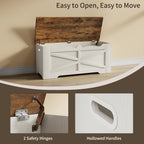 47.2" Wooden Storage Bench with 2 Safety Hinges, Flip Top Storage Trunk, 300lbs Load Capacity, Blanket Organizer Bench for Entryway Hallway Bedroom Living Room, White Walnut