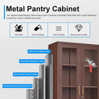 Polup Glass Display Cabinet, Display Case with Glass Doors and Shelves, Metal Curio Cabinets with Locking, 71" Tall Bookcase with Glass Doors for Home, School, Clinic (Wood Color)- Assemble Required