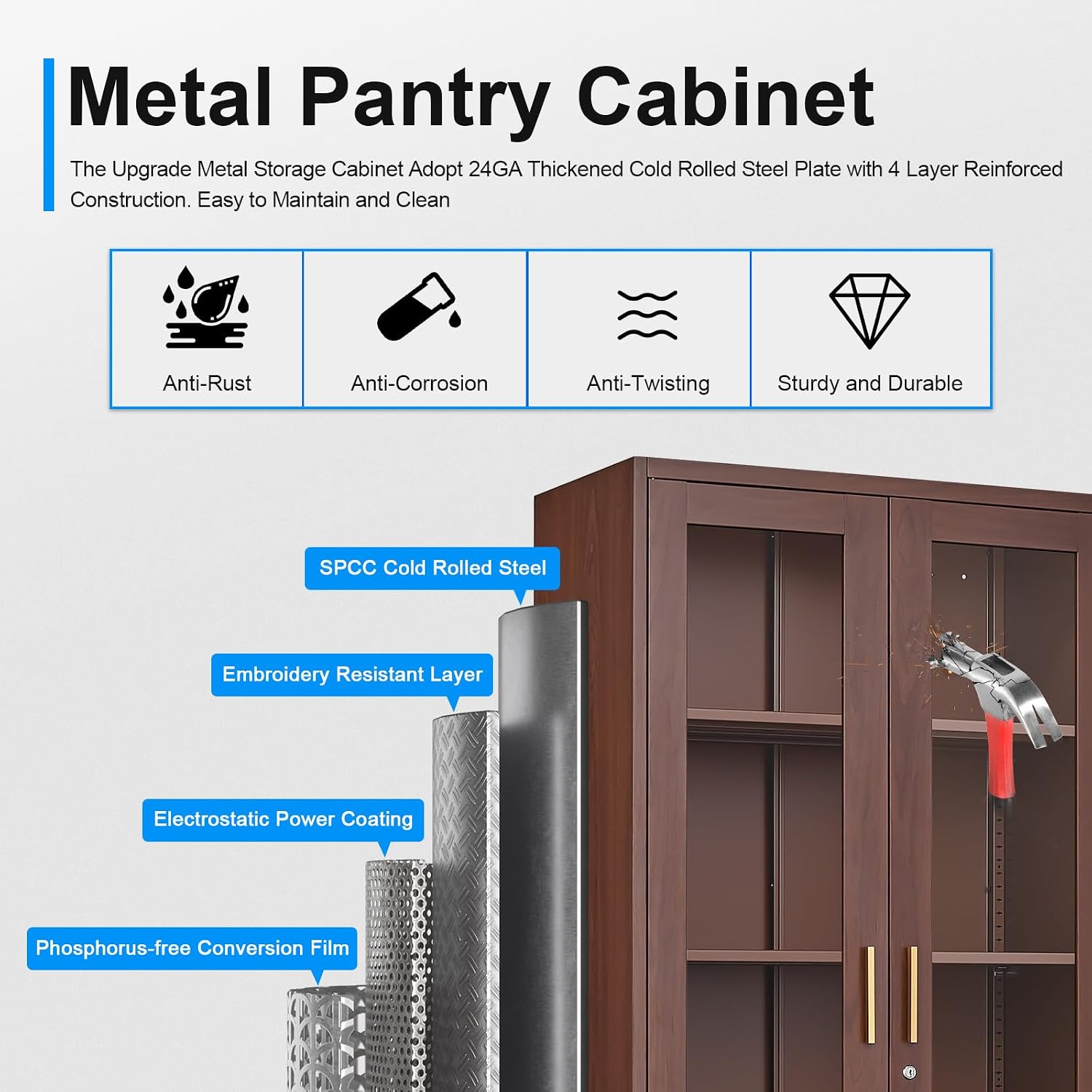 Polup Glass Display Cabinet, Display Case with Glass Doors and Shelves, Metal Curio Cabinets with Locking, 71" Tall Bookcase with Glass Doors for Home, School, Clinic (Wood Color)- Assemble Required