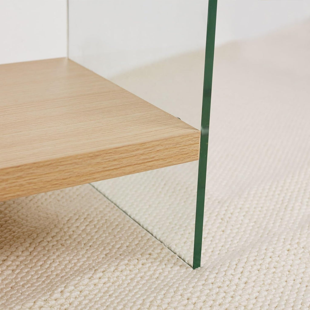 Console Table 2-Tier: 39.4 in Wide Rectangle Wood Shelf Glass Sides | Modern Desk Console Sofa Table Stand for Entryway