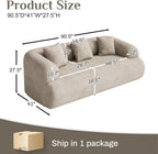 91" Couch,Cloud Couch,Chenille Curved Sofa with 3 Seater and 3 Pillows, Modern Compression Sofa for Living Room, Bedroom and Apartment, No Assembly Required, Light Brown
