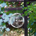Hanging Wind Spinner Outdoor Metal Decorations, Silver Wind Spinners for Yard and Garden,3D Mirror Stainless Steel Wind Sculptur Chime Indoor Outdoor Garden Decoration Worth Gift （Round）