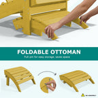 PLUUV Folding Adirondack Ottoman Footrest, All-Weather HDPE Outdoor Footstool for Adirondack Chair, Foldable Ottoman for Patio Backyard Pool Deck, Yellow