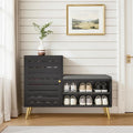 VECELO Shoe Storage Bench with Door&Shelf, Entryway Bench with Seat Cushion, for Hallway, Bedroom, Living Room, L-Shaped, Black