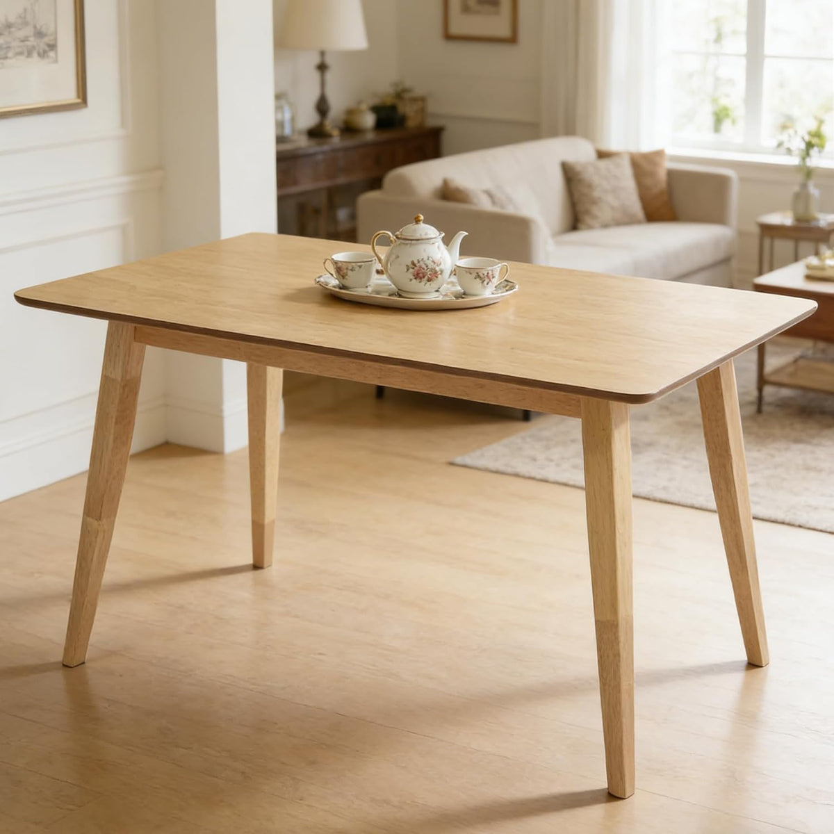 FSC Certified Wood Dining Room Table, 51in Small Rectangular Kitchen Table Space Friendly, Easy Assemble Solid Rubberwood Leg Table for Apartment (Table Only)