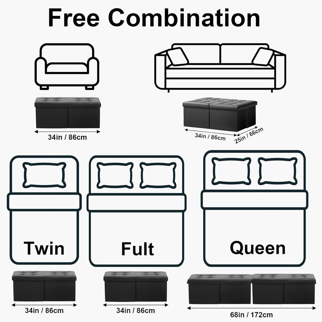 AmasSmile Footrest Ottoman Storage Bench,34" Leather Folding Chest,Black | Large Ottoman with Storage,Thicker Foam Padded Seat,Livingroom,Dorm,Bedroom,Entryway,Easy to install,34 x 13 x 13in