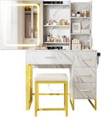 57'' Large Vanity Desk with Mirror & Lights, Makeup Vanity Table with Charging Station,