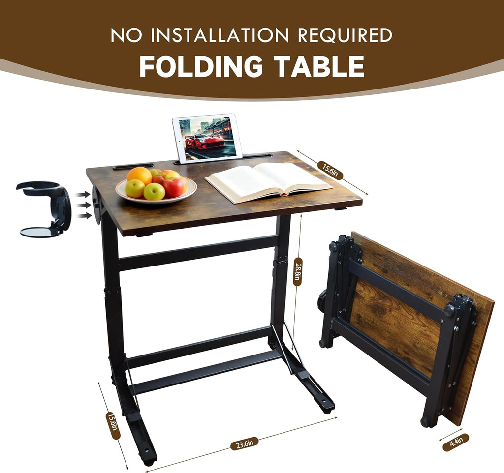 YIBOLIN'S Couch Table Tray - Foldable TV Dinner Tray Table with No Assembly, Large Surface Laptop Stand for Couch, C-Shaped Bed Tray, Sturdy Slide-Under Sofa Table (16" Extra Wide)