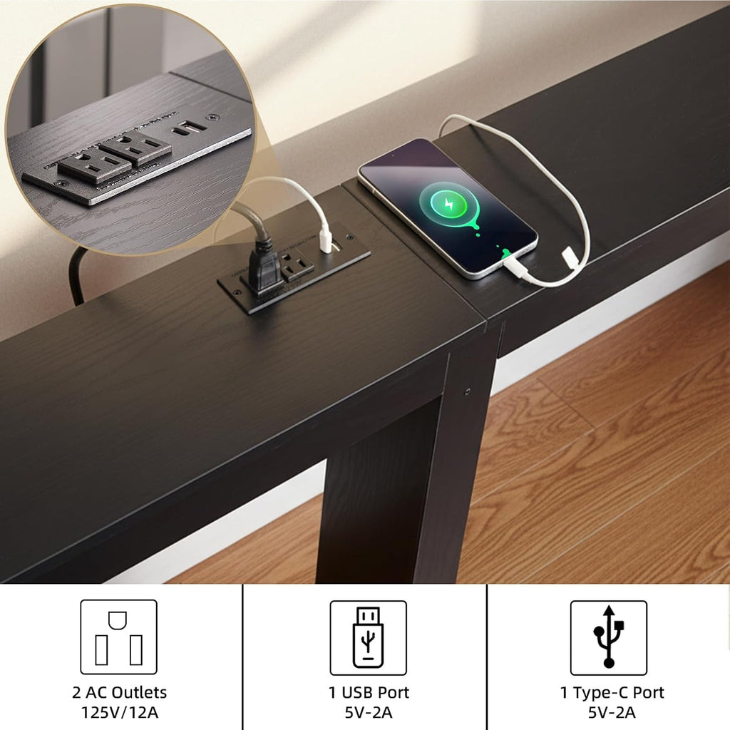 MOHOPE 78.8" Long Console Table with Power Outlets, 7.9" Narrow Sofa Table with USB & Type-C Ports, Skinny Behind Couch Tables with Charging Station, Entryway Table for Hallway, Living Room, Black