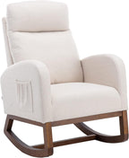 Rocking Chair,Nursing Chairs with Foot Rest for Mom, Rocker Glider Chair with High Backrest for Living Room, Bedroom, Upholstered Lounge Chair with Solid Wood Base for Relaxin (Beige)