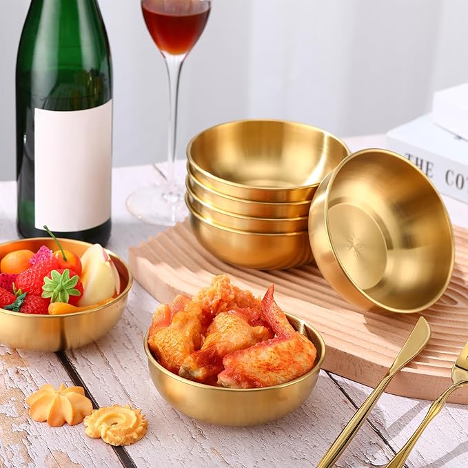 Nuogo 10 Pcs Stainless Steel Mixing Bowls Decorative Esthetician Bowls for Wedding Party Baking Prepping Serving Facial Food Salad Fruit Snack Soup Cereal(4.7 Inch,Gold)