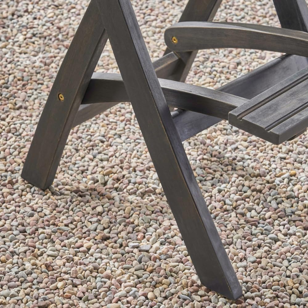 Saiveina 41.75" Outdoor Folding Acacia Wood Barstools with PE Rattan Backrest and Seat, Dark Grey Finish (Set of 2)