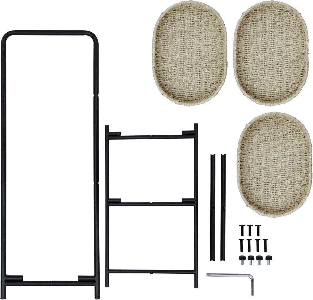 3-Tier Seagrass Woven Side Table, Oval Storage Basket with Trays,Farmhouse Coastal End Table for Living Room, Kitchen, Balcony,Foldable Shelves (Natural)