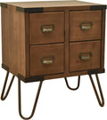 eHemco Antique Style 4-Drawer Storage End Table Side Table with Metal Hairpin Legs, Antique Walnut