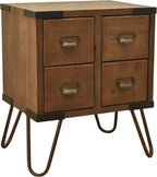 eHemco Antique Style 4-Drawer Storage End Table Side Table with Metal Hairpin Legs, Antique Walnut