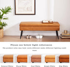 Ottoman with Storage Bench, Upholstered Large Entry Bench Cognac | 43.3" Mid-Century Modern End of Bed Bench w/ Flip-Lid Metal Legs Padded Seat for Living Room Bedroom Entryway, Faux Leather