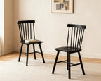 PrimeZone Windsor Dining Chairs Set of 4 with Spindle Back, Black | Solid Rubber Wood Farmhouse Kitchen Chair, Mid-Century Modern Side Dining Chair for Dining Room, Kitchen & Restaurant