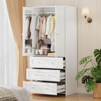 VOWNER 71" Tall Armoire Wardrobe Closet with Drawers and Mirror