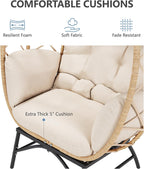 SWITTE Wicker Egg Chair Outdoor, Oversized Patio Lounge Chairs with Cushion for Indoor Living Room, Bedroom, Outside Backyard Balcony-Beige