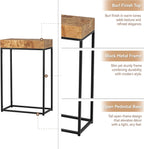 COZAYH Burl Finish Wood Top Tall End Table, Metal Frame Pedestal Display Stand Side Table for Plants, Lamps, or Home Décor, Living Room, Entryway, Office, Rectangular