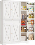 68" Tall Kitchen Pantry Stoarge Cabinet, Freestanding Kitchen Hutch with 6 Door Shelves & Large Drawer, Modern Food Pantry with Adjustable Shelf for Dining Room, Living Room, White