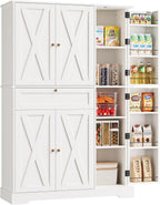 68" Tall Kitchen Pantry Stoarge Cabinet, Freestanding Kitchen Hutch with 6 Door Shelves & Large Drawer, Modern Food Pantry with Adjustable Shelf for Dining Room, Living Room, White