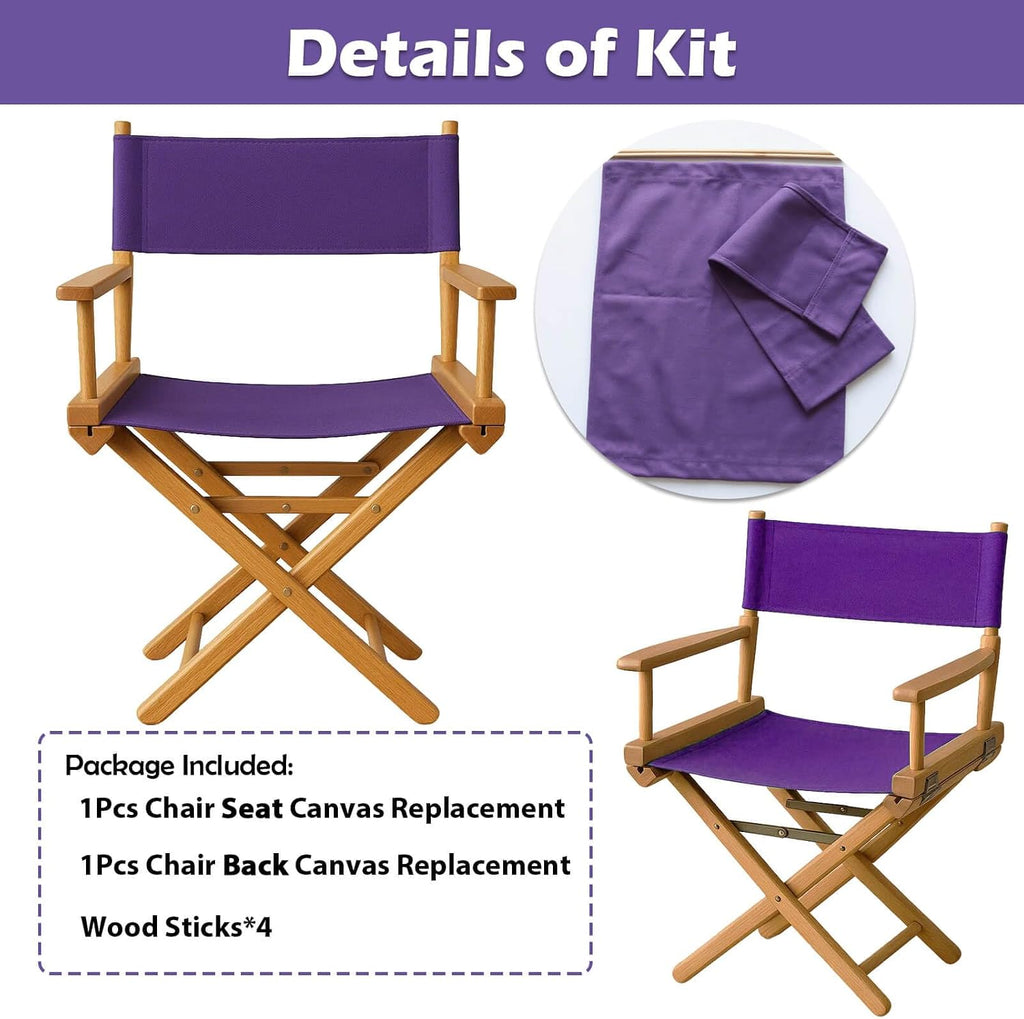 STAY GENT Director's Chair Canvas Replacement Kit 21"L x 8"W - 21"L x 16.5"W Replacement Canvas Durable Cotton Canvas Seat & Back Covers for Makeup, Movie, Show, Outdoor Patio Stools, 1 Set Purple