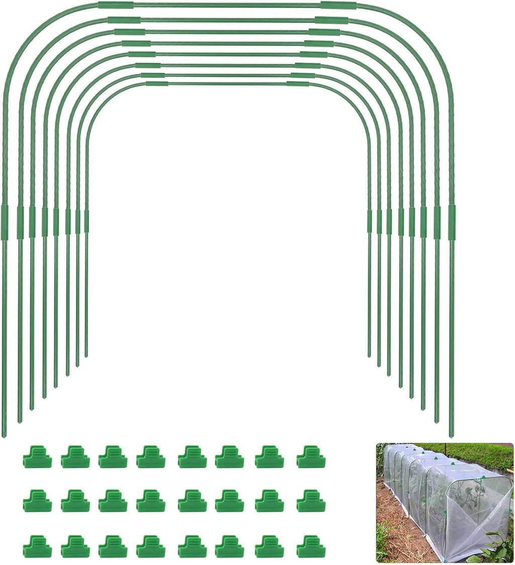 8 Sets 41.3"x31.5" Garden Hoops for Raised Beds, Greenhouse Hoops Grow Tunnel Durable Removable Row Cover Hoops for Garden Netting DIY Kits with 24 Clips