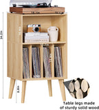 Lerliuo Record Player Stand, Turntable Stand Holds up to 160 Albums | Mid-Century Vinyl Storage Cabinet Table,Solid Wood Legs, Record Player Holder Dispaly Shelf for Living Room,Burlywood