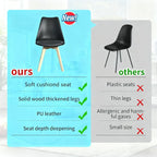 Dining Chairs Set of 4, Mid-Century Kitchen & Dining Room Chairs with Wood Legs and Cushion, Leather Dining Chairs Set for Living Room, Kitchen, Black 4 Pack