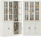 80" Modular Kitchen Pantry Cabinet, 2-in-1 Freestanding Tall Pantry Cabinet with Glass Doors & Adjustable Shelves, Large Hutch Storage Cabinet for Kitchen & Living Room (2, White, 6 Doors)