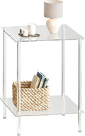 Tempered Glass Side Table, Acrylic End Table, 2-Tier Transparent Nightstand, Clear Coffee Table, for Small Spaces Living Room Bedroom Balcony Transparent LET518TR