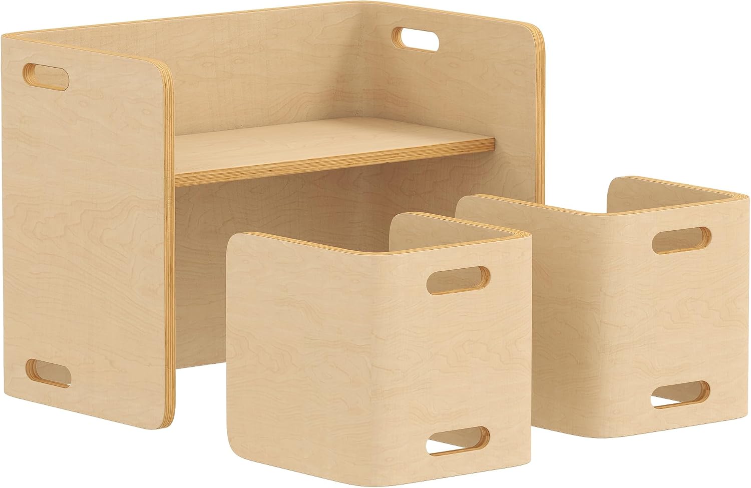 Qaba Kids Table and Chair Set, Adjustable Height Toddler Learning Desk | Natural Finish Children Furniture Set for Ages 3-8 with Adjustable Play and Study Space