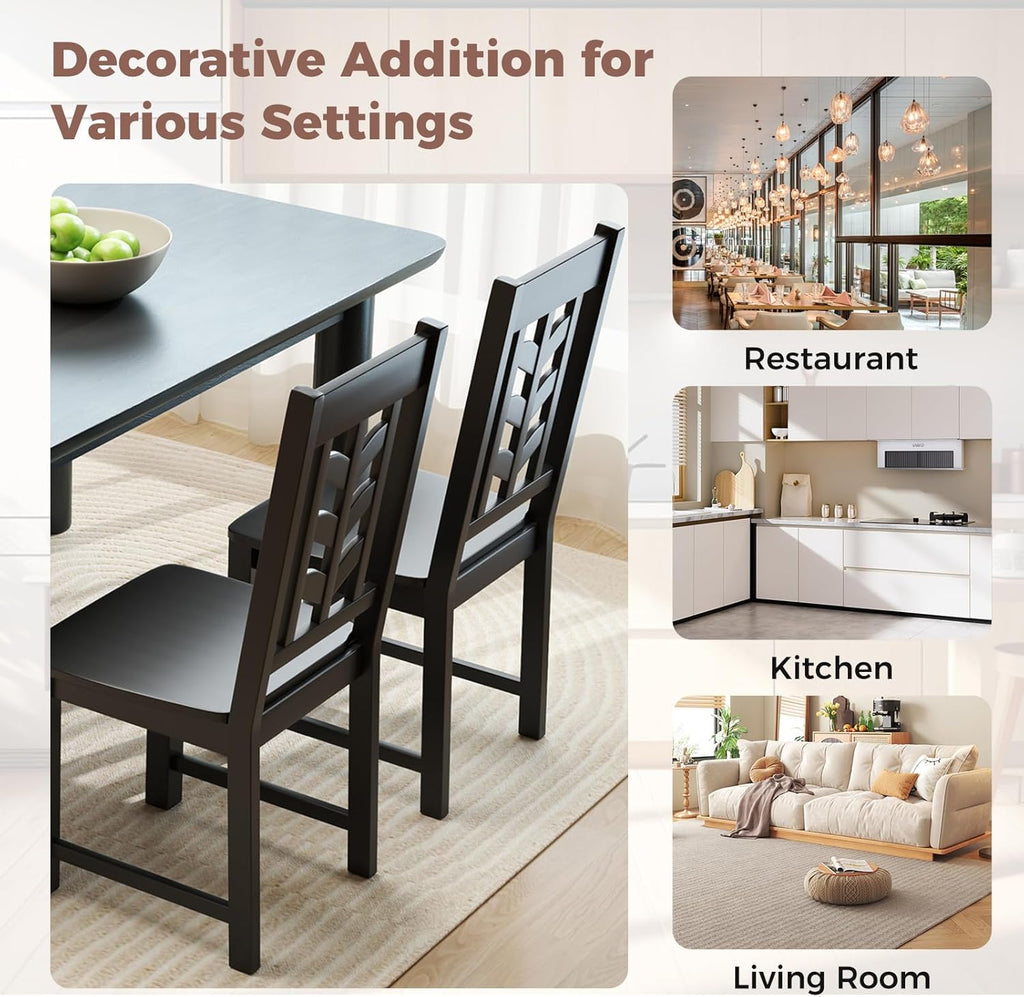 Giantex Wooden Dining Chairs Set of 4, Kitchen Chairs w/Rubber Wood Frame & Leaf-Shaped High Back, Max Load 400 LBS, Farmhouse Armless Dinette Side Chairs for Living Dining Room Restaurant, Black