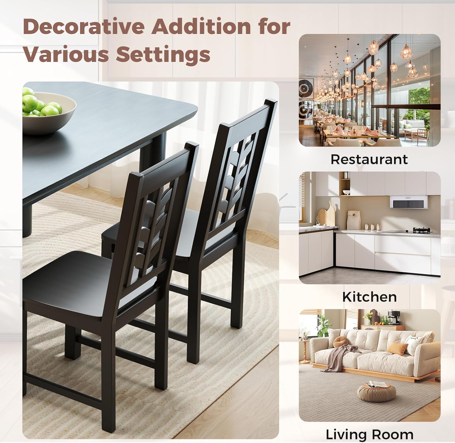 Giantex Wooden Dining Chairs Set of 4, Kitchen Chairs w/Rubber Wood Frame & Leaf-Shaped High Back, Max Load 400 LBS, Farmhouse Armless Dinette Side Chairs for Living Dining Room Restaurant, Black
