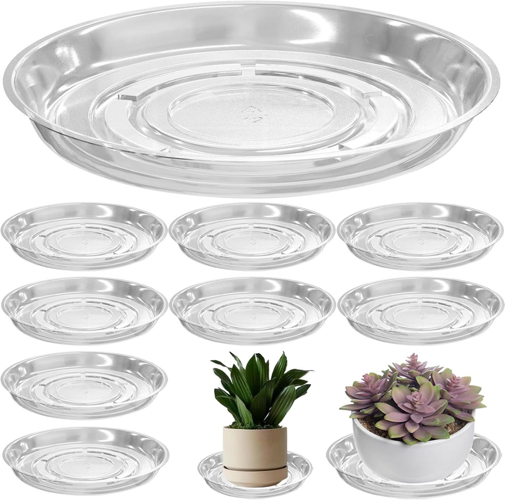9 Packs 12 Inches Large Clear Plant Saucers for Indoor Outdoor Use Heavy Duty Plastic Plant Trays for Planter Flower Pot Drip Trays to Catch Water, 4 to 20 Inch, Round Transparent