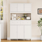 Garvee 71" H Pantry Cabinet with Charging Station, Tall Kitchen Pantry Storage Cabinet with Countertop, Modern Kitchen Hutch with Storage Drawers for Living Room, Dining Room, White