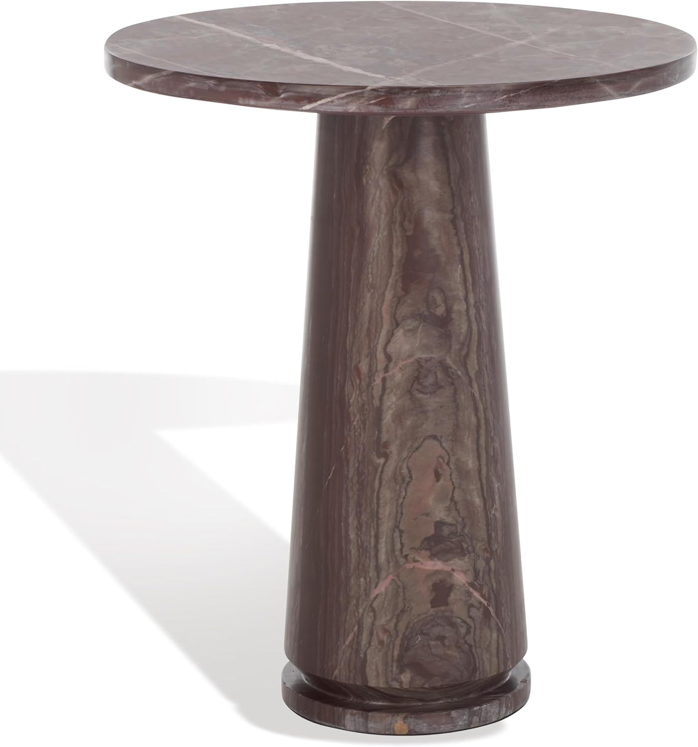 SAFAVIEH Furniture - Valentia Tall Marble Accent Table - Maroon - Marble Top - Glam Stone Pedestal Design - Ideal for Living Room, Entryway, Dining Room, 20.5" W x 20.5" D x 23.5" H (SFV9703E)