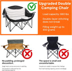 Double Camping Chair 2 Person Oversized Heavy Duty Padded Outdoor Folding Loveseat with Dual Cup Holders for Lawn Beach