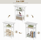 Heybly Small Narrow Side Table for Small Space, Thin Bedside Table with Storage Basket, Skinny End Table, 25.2" Tall Nightstand, Couch Table for Living Room, Bedroom, Study, Kitchen, White, HET004WT1